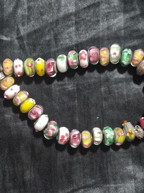 Floral Pandora Glass Bead Set - Pink, Yellow, Green, White